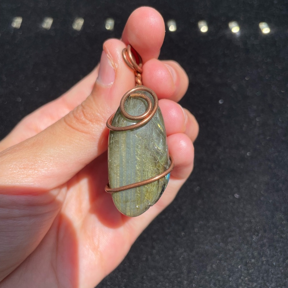 Handmade Labradorite Pendant with Copper Wire Wrap